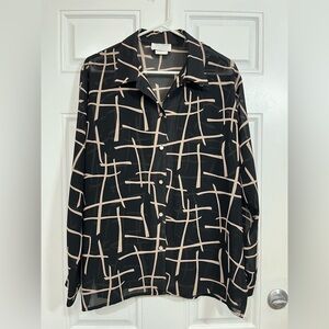 Vintage Toni Marie Sissies Sportswear Women’s Blouse 12 Black Tan Abstract Sheer